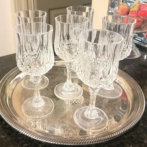 Cristal d'arques Fine Lead Crystal SIX (6) Longchamp 25cl Wine Glasses VTG Excel - Picture 4 of 14